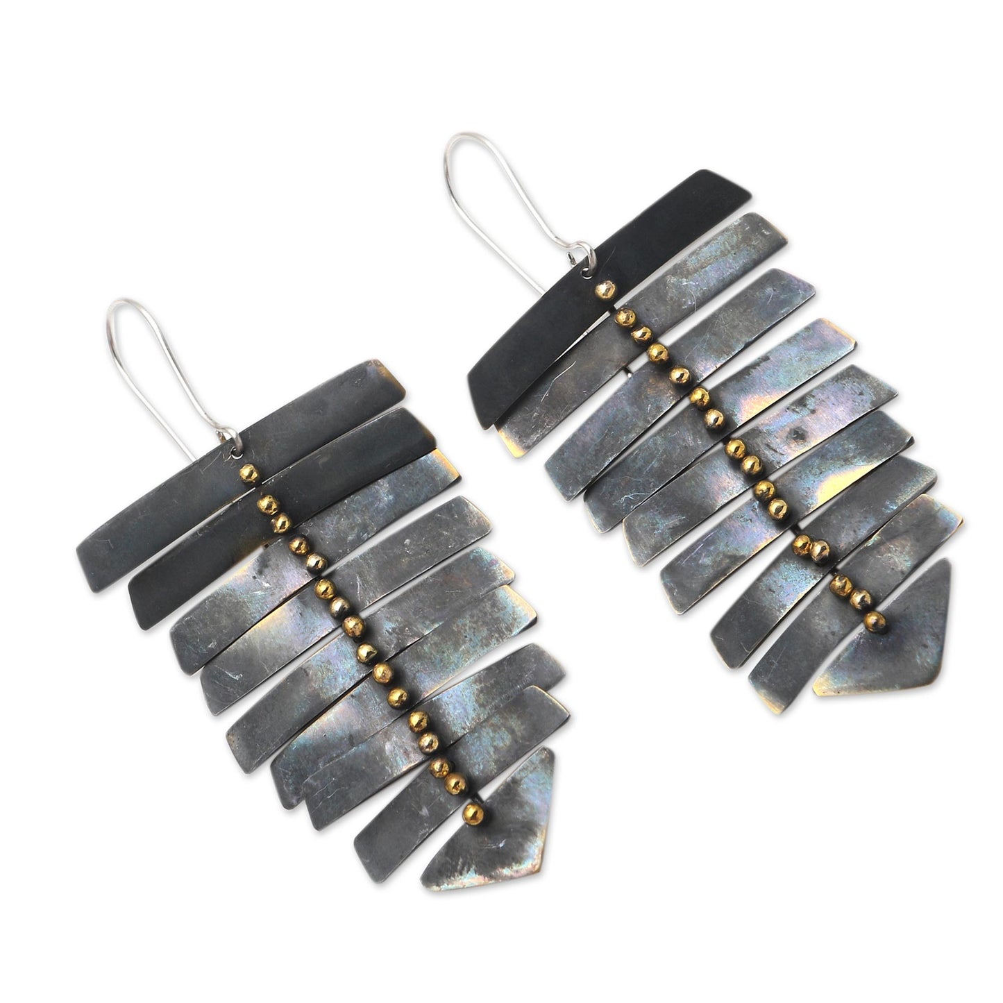 Graduated Bars Balinese Brass Dangle Earrings on Stainless Steel Hooks