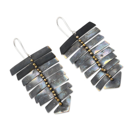 Graduated Bars Balinese Brass Dangle Earrings on Stainless Steel Hooks