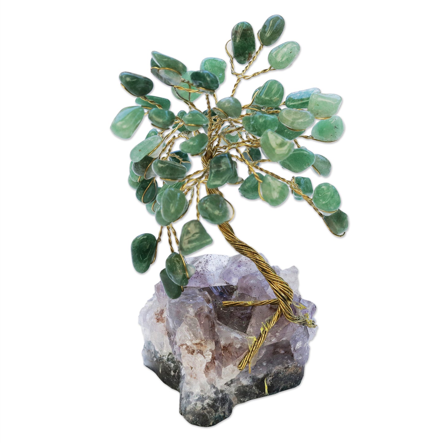 Hope and Happiness Green Quartz-Amethyst Brazilian Mini Gemstone Tree Sculpture