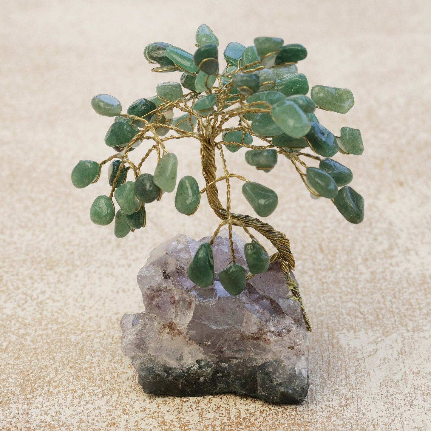 Hope and Happiness Green Quartz-Amethyst Brazilian Mini Gemstone Tree Sculpture