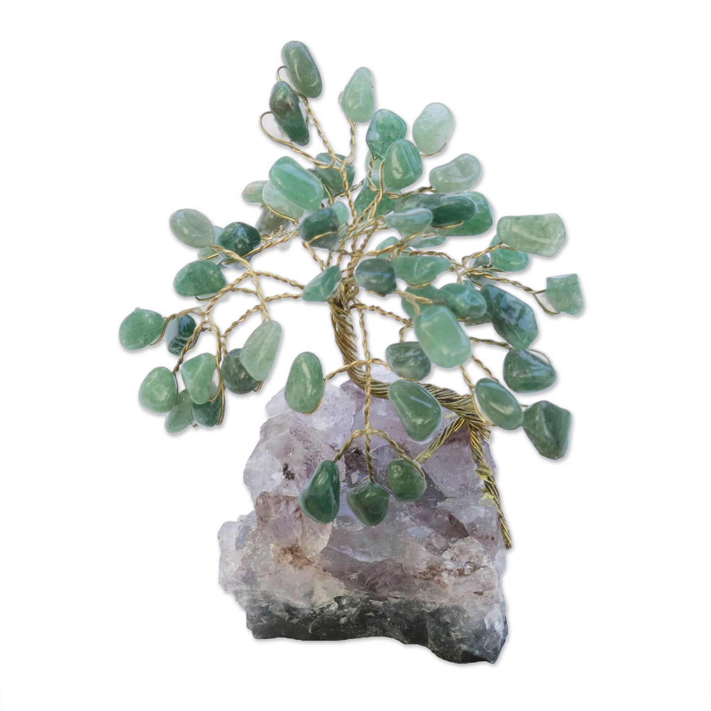 Hope and Happiness Green Quartz-Amethyst Brazilian Mini Gemstone Tree Sculpture