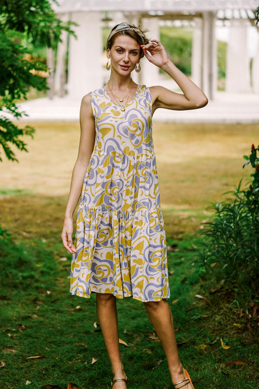 Spring Leaves Screen Printed Rayon Sundress from Bali