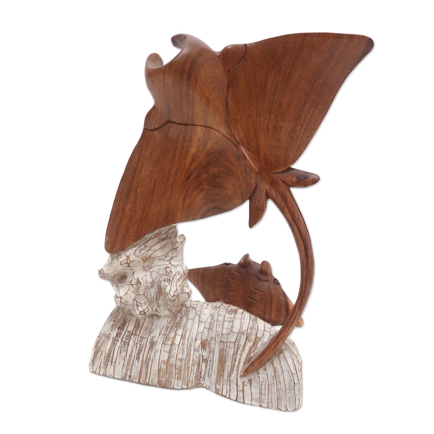 Stingrays and Coral Hand Crafted Suar Wood Stingray Sculpture