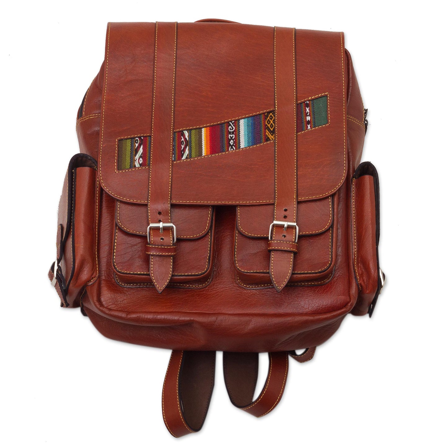 Inca Explorer Handcrafted Brown Leather Backpack with Wool Accent