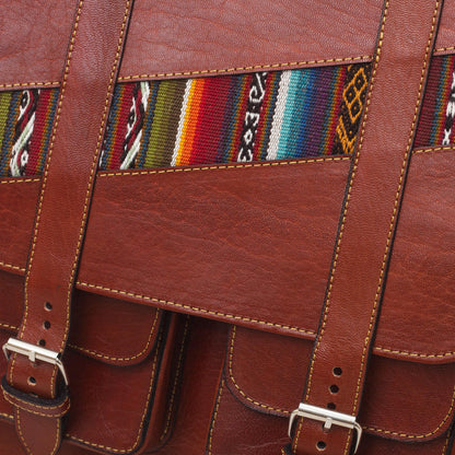 Inca Explorer Handcrafted Brown Leather Backpack with Wool Accent