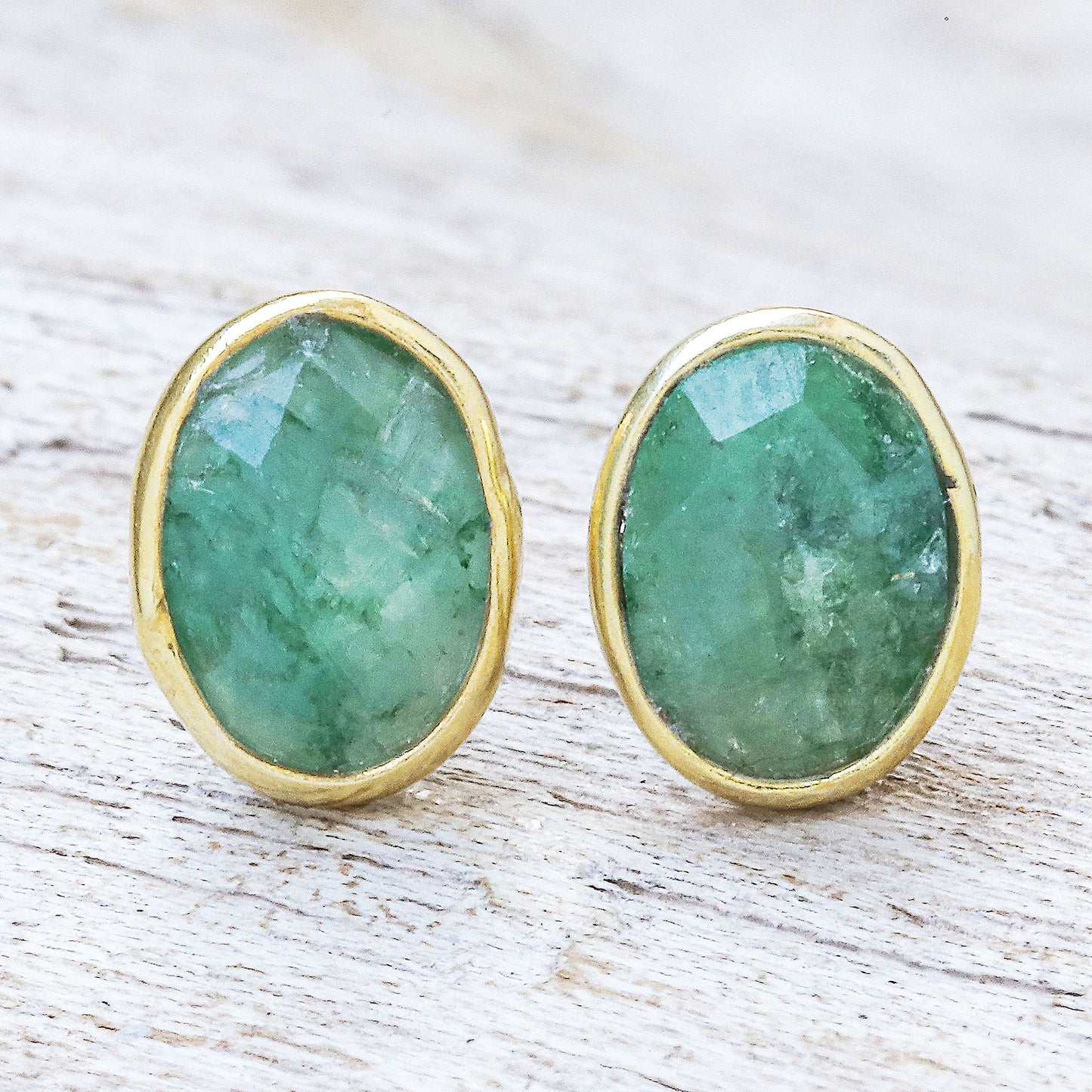 Peaceful Harbor Gold Plated Faceted Sillimanite Stud Earrings