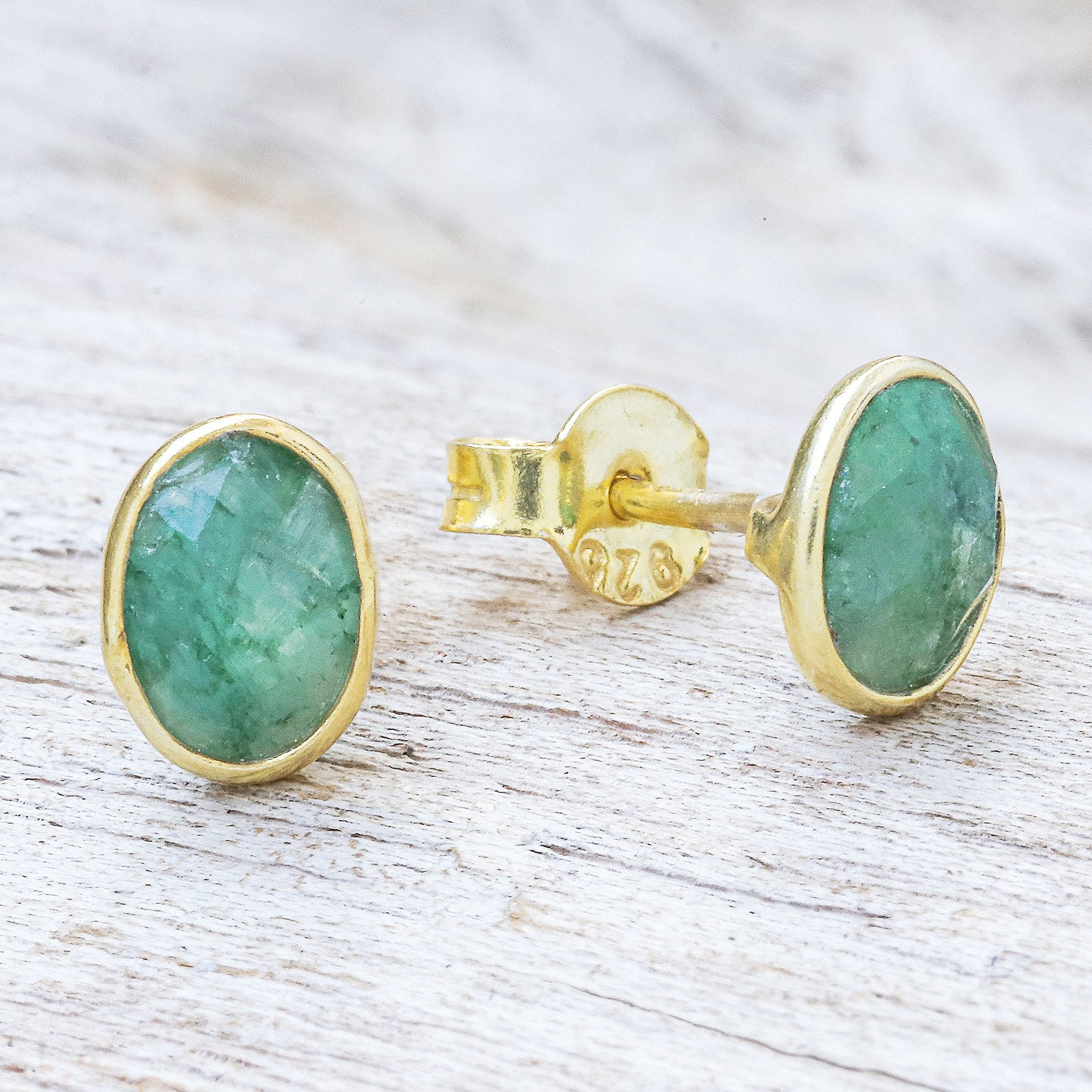 Peaceful Harbor Gold Plated Faceted Sillimanite Stud Earrings