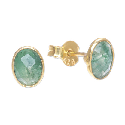 Peaceful Harbor Gold Plated Faceted Sillimanite Stud Earrings