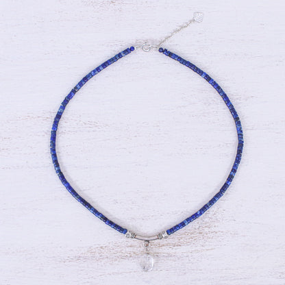 Wild Moon Handmade Clear Quartz and Lapis Lazuli Pendant Necklace