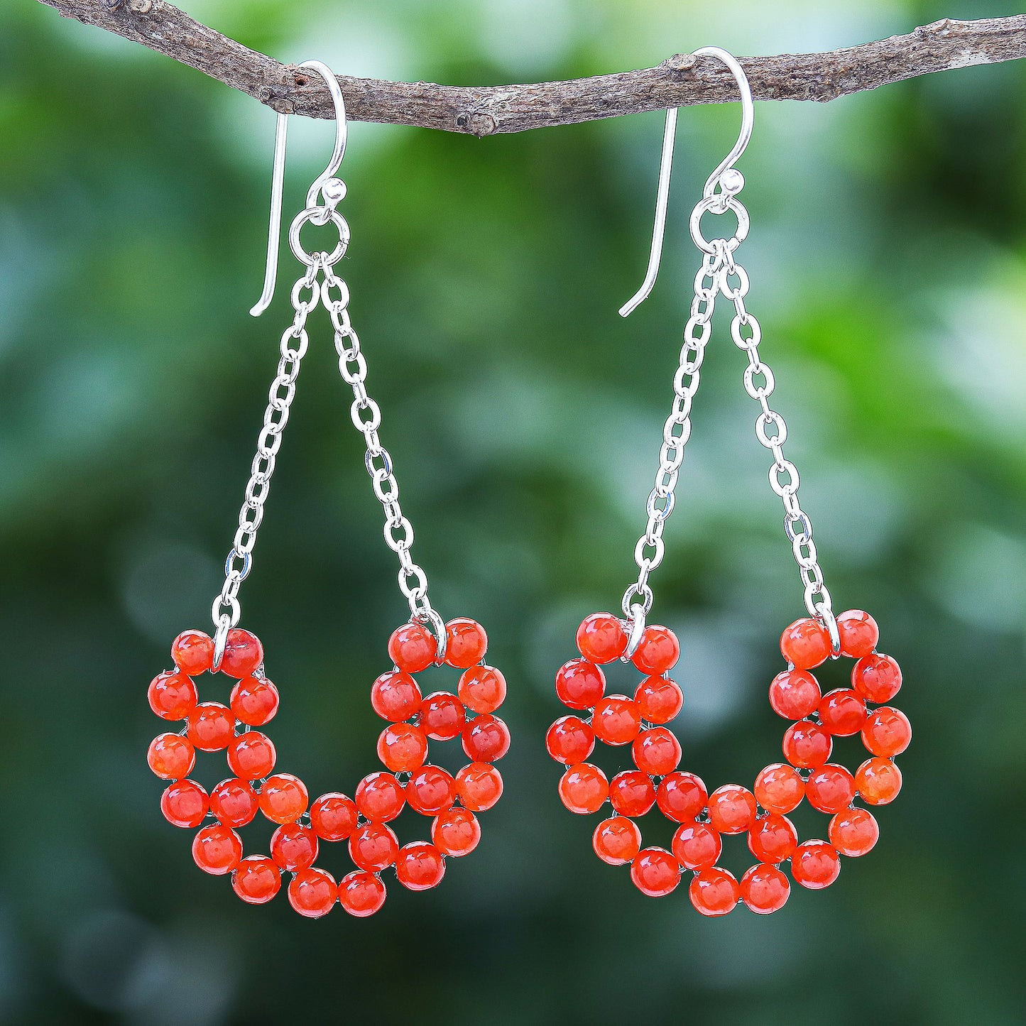 Jolly Morning in Orange Hand Crafted Thai Carnelian Dangle Earrings