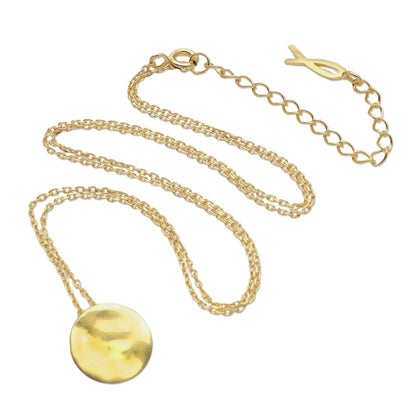 Meditation Coin Gold-Plated Sterling Silver Round Pendant Necklace