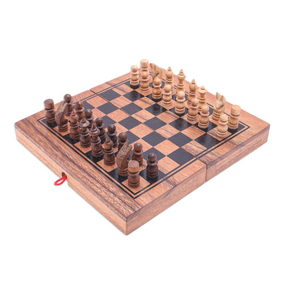 Two for One Handmade Raintree Wood Chess and Backgammon Game