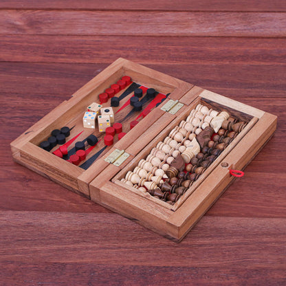 Two for One Handmade Raintree Wood Chess and Backgammon Game