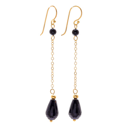 Night Teardrops Hand Made Gold-Plated Onyx Dangle Earrings from Thailand