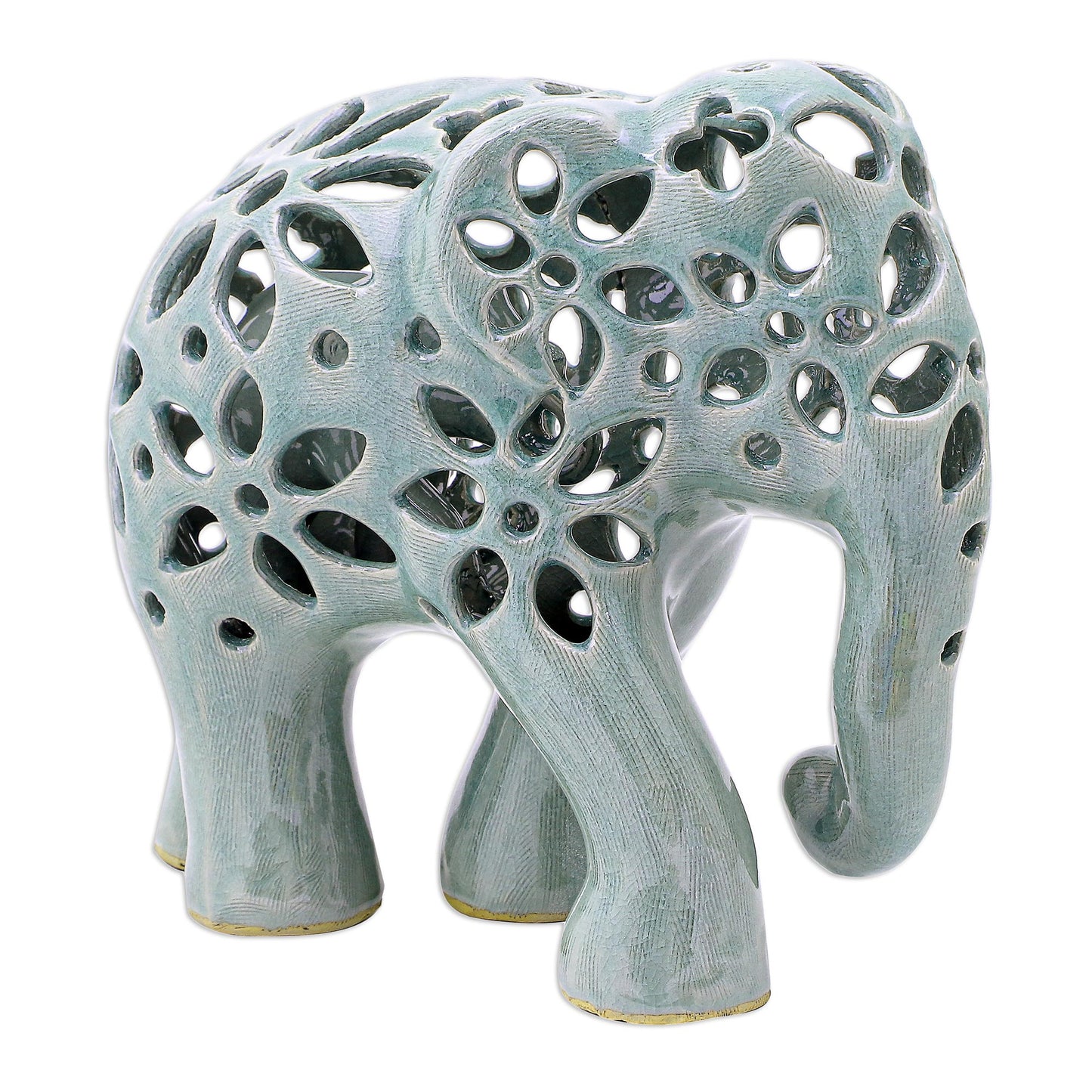 Flowering Elephant Hand Crafted Celadon Ceramic Elephant Sculpture