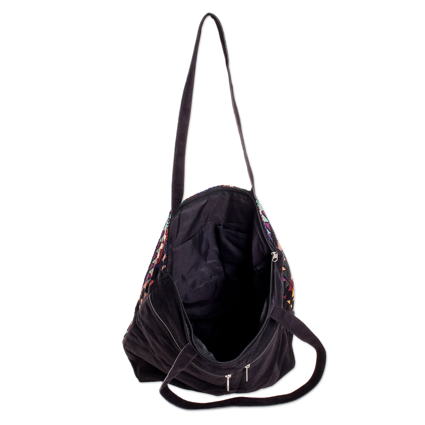 Guatemalan Peaks Handwoven Multicolor & Black Cotton Shoulder Bag Tote