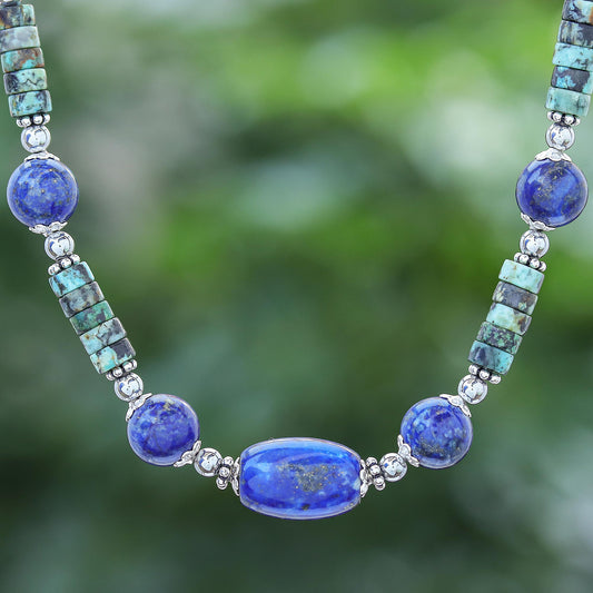 Earth Orbit Handmade Lapis Lazuli and Hematite Pendant Necklace