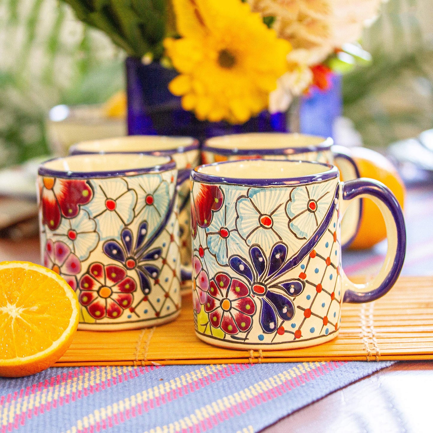 Colors of Mexico Multicolored Ceramic Mugs from Mexico (Set of 4)