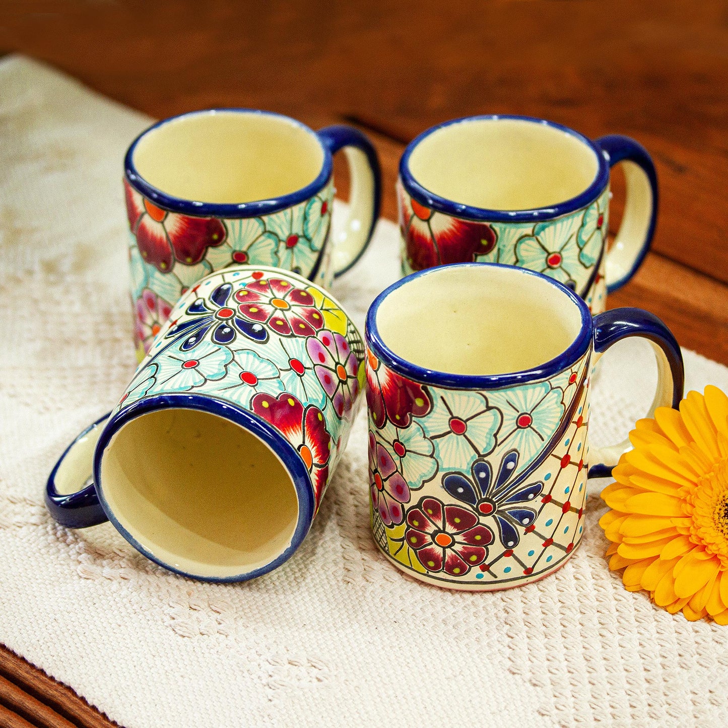 Colors of Mexico Multicolored Ceramic Mugs from Mexico (Set of 4)