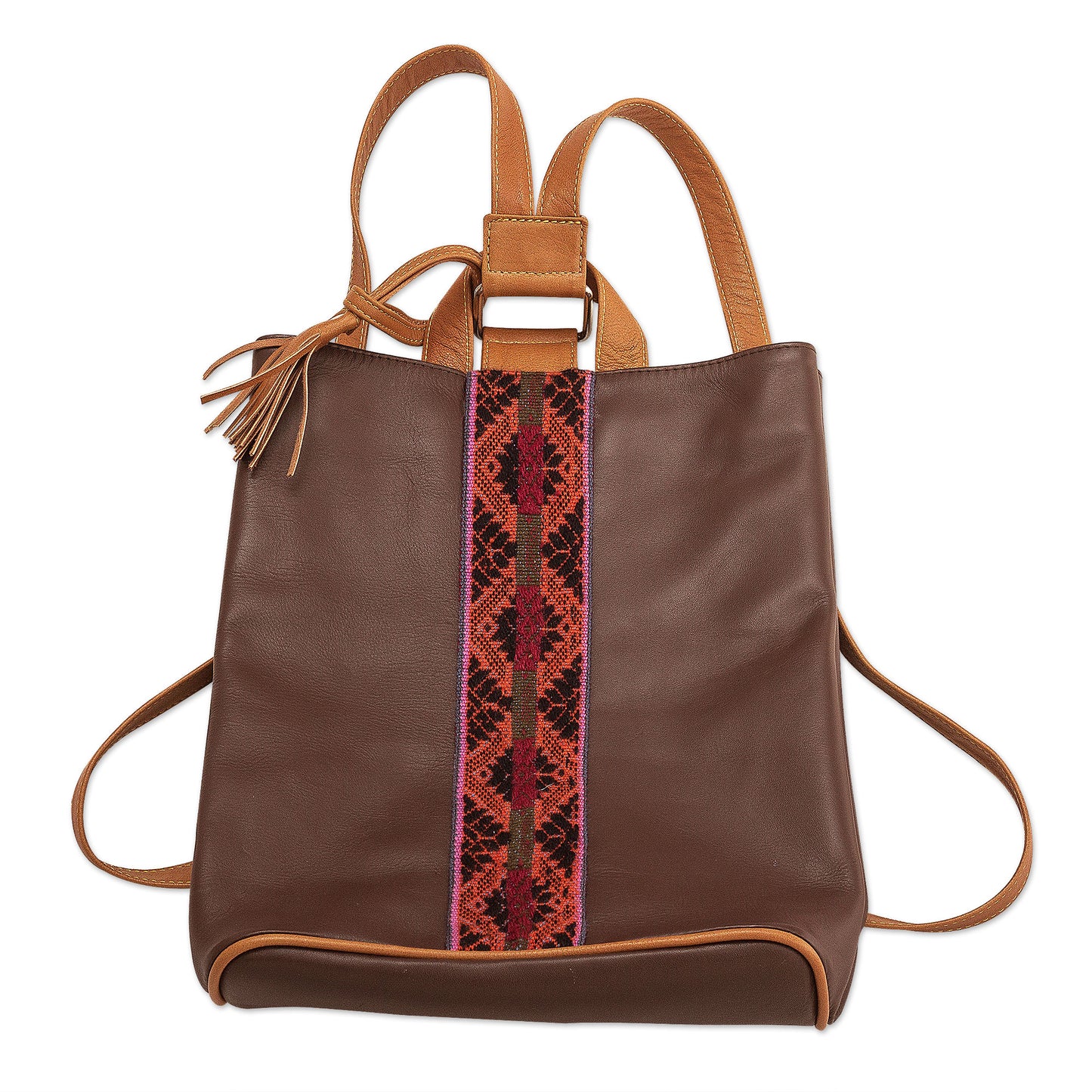 Cusco Calle Leather Backpack With Hand-woven Wool Detail From Peru