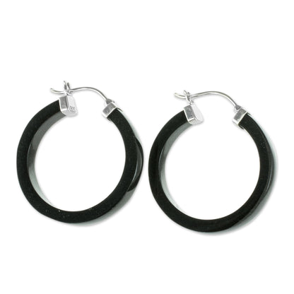 Synchronicity in Black Artisan Black Jade Hoop Earrings