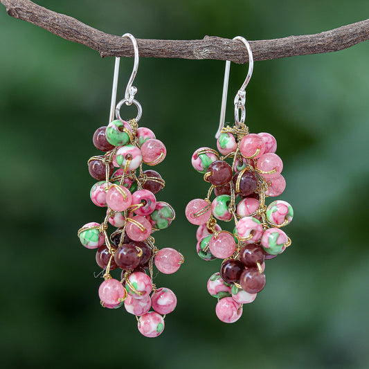 Dionysus in Pink Hand Crafted Quartz and Agate Dangle Earrings