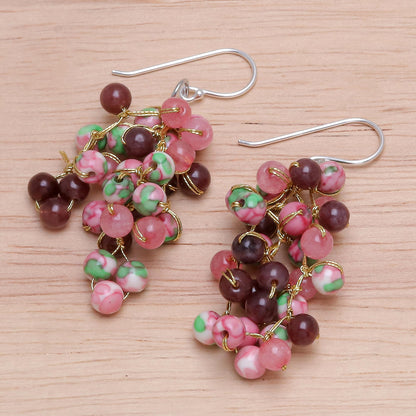 Dionysus in Pink Hand Crafted Quartz and Agate Dangle Earrings