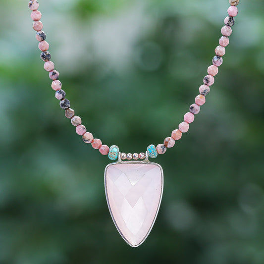 Pink Chill Rose Gold-Plated Rhodonite and Chalcedony Pendant Necklace