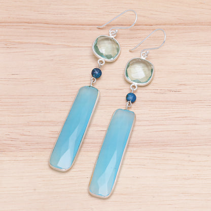 Ice Queen Rhodium-Plated Chalcedony and Chrysocolla Dangle Earrings