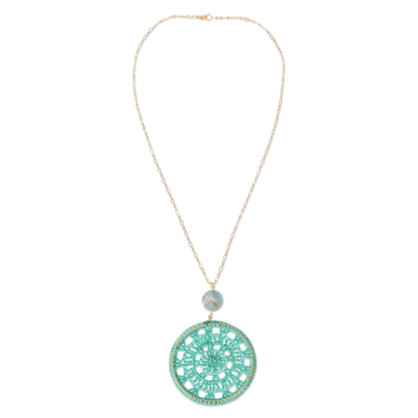 Cyrene Aqua Crocheted Pendant Necklace with Amazonite