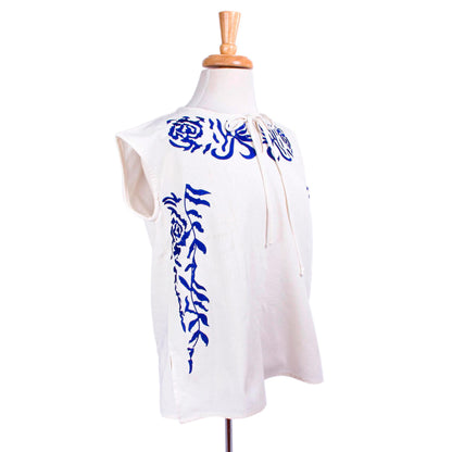 Chapala Blue Blue and White Embroidered Blouse