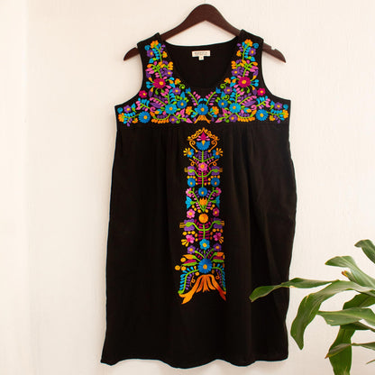 Chapala Breeze Sleeveless Embroidered Black Dress