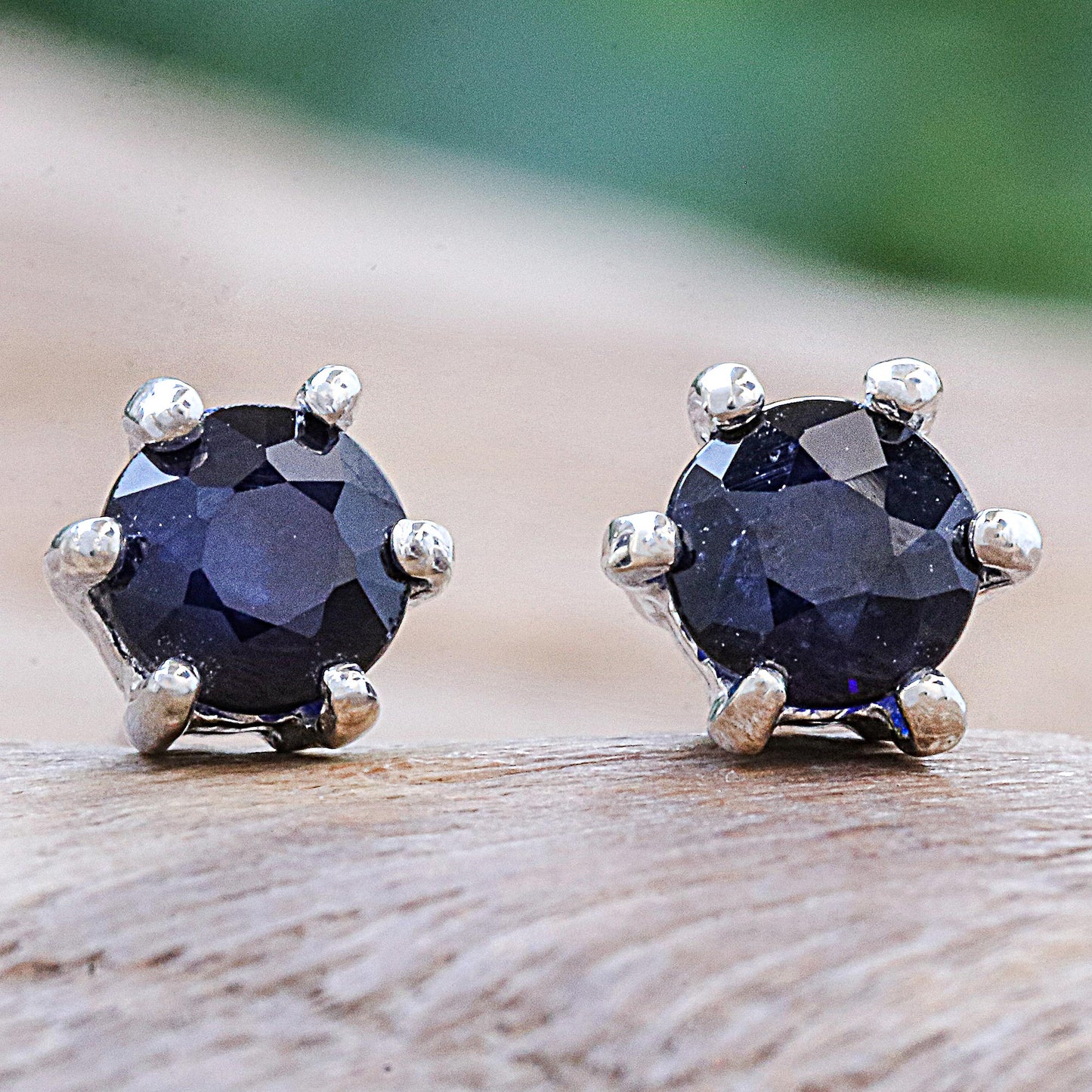 Catch a Star in Blue Hand Made Sapphire and Sterling Silver Stud Earrings