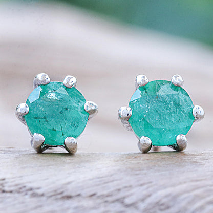 Catch a Star in Green Hand Crafted Emerald and Sterling Silver Stud Earrings