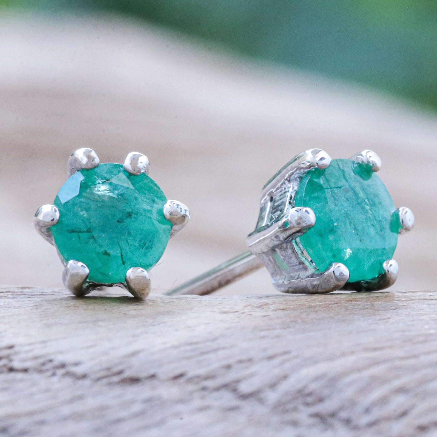 Catch a Star in Green Hand Crafted Emerald and Sterling Silver Stud Earrings