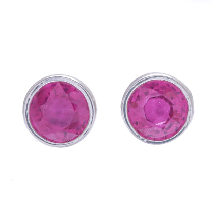 Round Star Thai Ruby and Sterling Silver Stud Earrings