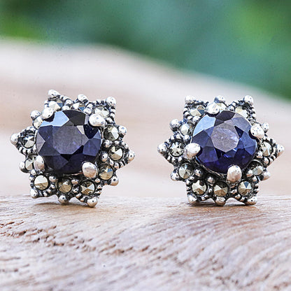 Firefly in Blue Hand Crafted Sapphire and Marcasite Stud Earrings