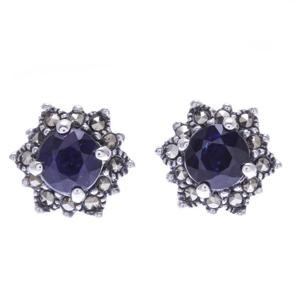 Firefly in Blue Hand Crafted Sapphire and Marcasite Stud Earrings