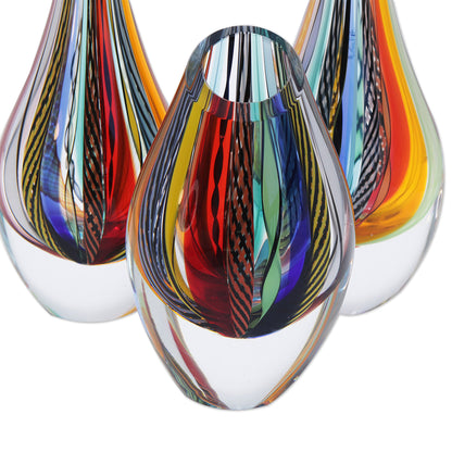 Carnival Color Fantasy 3 Collectible Handblown Murano Inspired Art Glass Vases