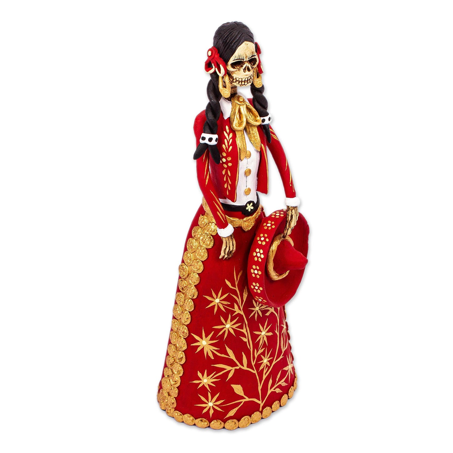 La Catrina Charra Red and Gold Charra Catrina Sculpture