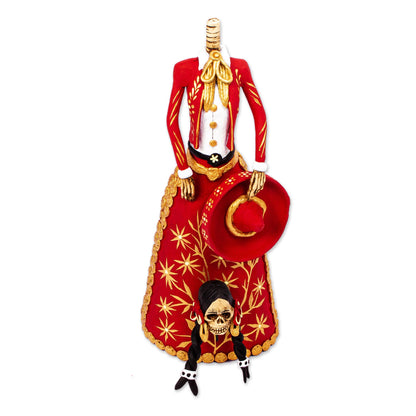 La Catrina Charra Red and Gold Charra Catrina Sculpture