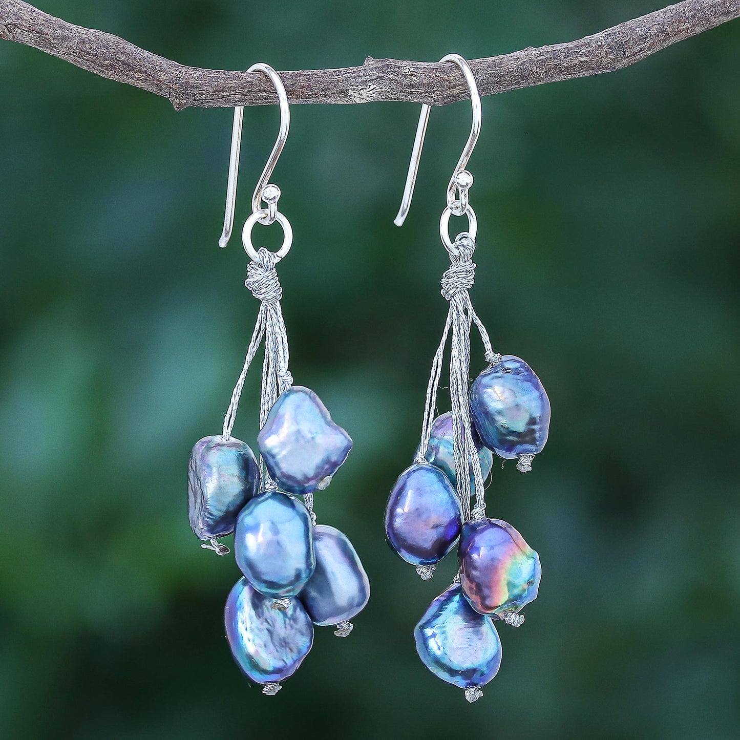 Mystic Pearl in Blue Hand Crafted Cultured Freshwater Pearl Dangle Earrings