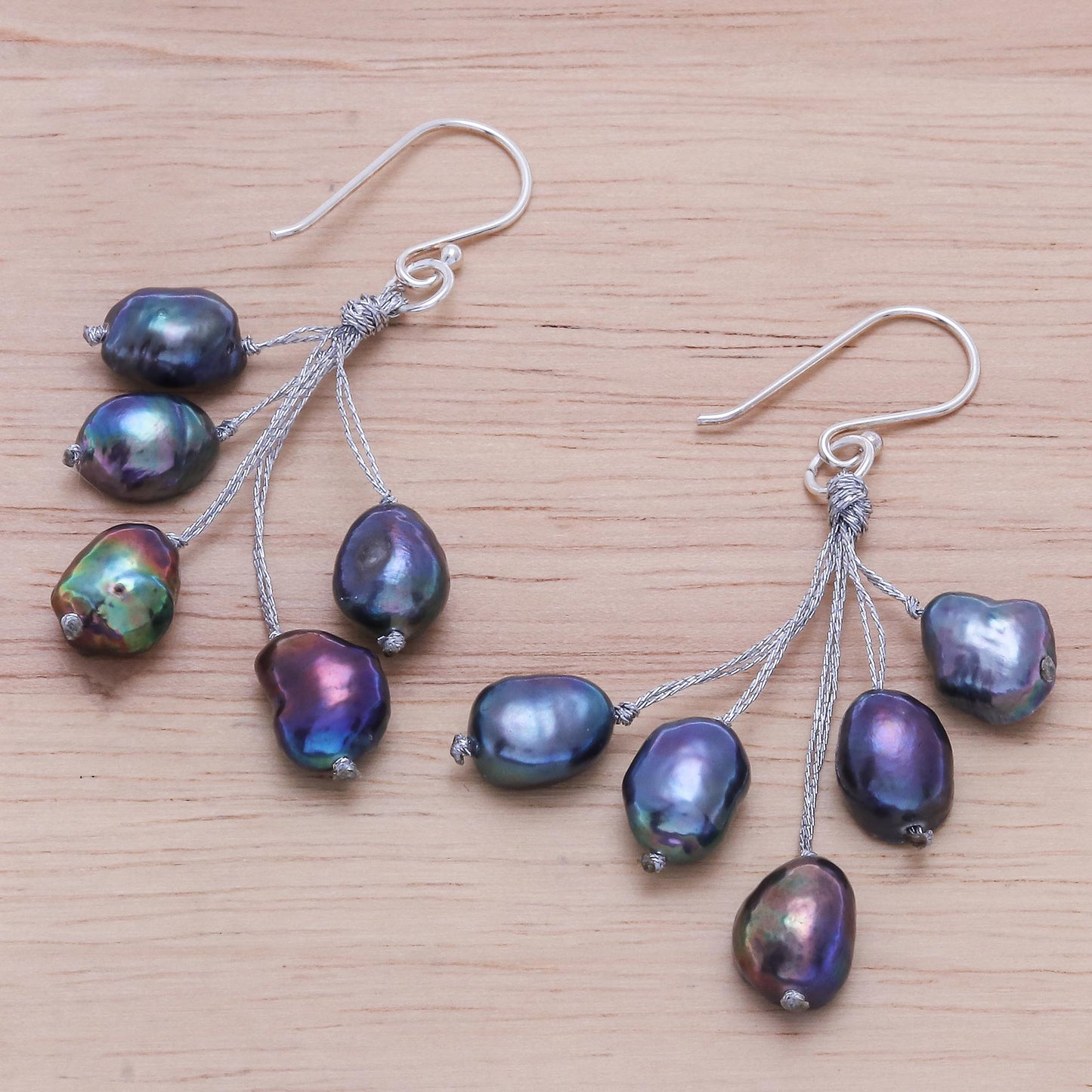 Mystic Pearl in Blue Hand Crafted Cultured Freshwater Pearl Dangle Earrings