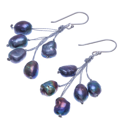 Mystic Pearl in Blue Hand Crafted Cultured Freshwater Pearl Dangle Earrings