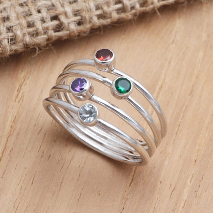 Rainbow Stepping Stones Hand Crafted Amethyst and Garnet Ring