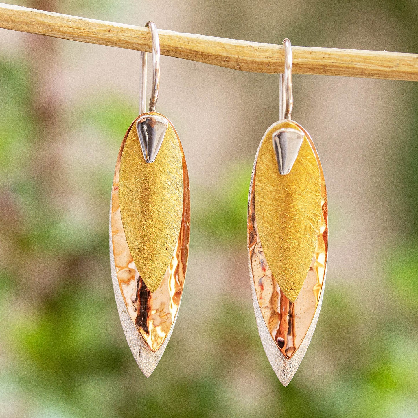 Nature's Enchantment Mexican 925 Sterling Silver Gold & Copper Earrings