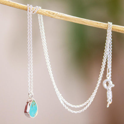 Heaven's Tears Taxco Sterling Silver Natural Turquoise Teardrop Necklace