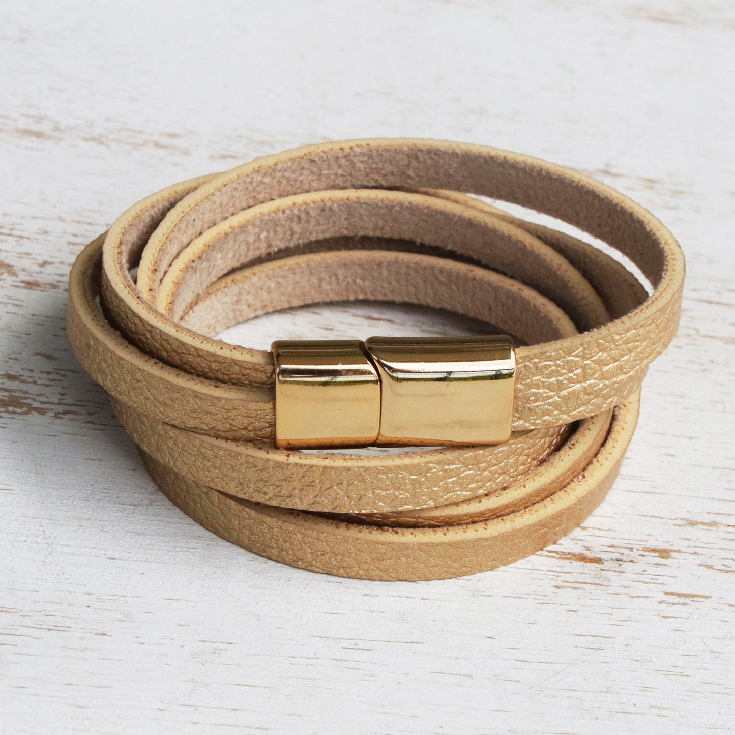 Summer Gold Golden Leather Wrap Bracelet