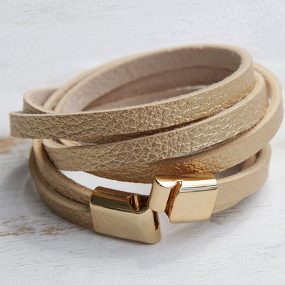 Summer Gold Golden Leather Wrap Bracelet