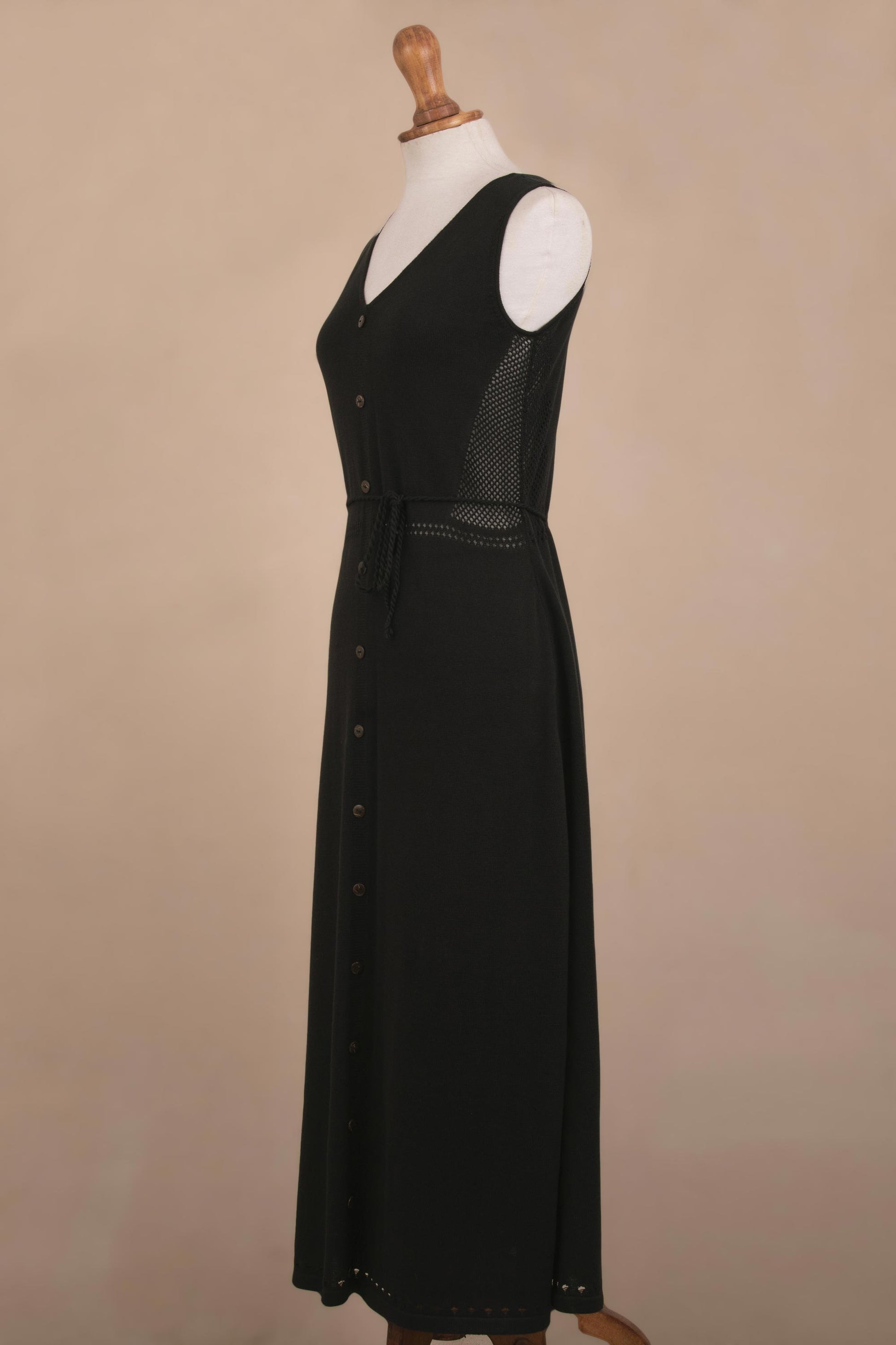 NOVICA Toqo in Black Organic Cotton Buttoned Maxi Dress in Black from Peru | GreaterGood NOVICA Toqo in Black Organic Cotton Buttoned Maxi Dress in Black from Peru | GreaterGood